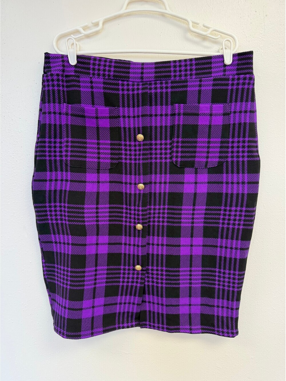 SHEIN Purple and Black Plaid Button-Front Pencil Skirt, Size 2XL